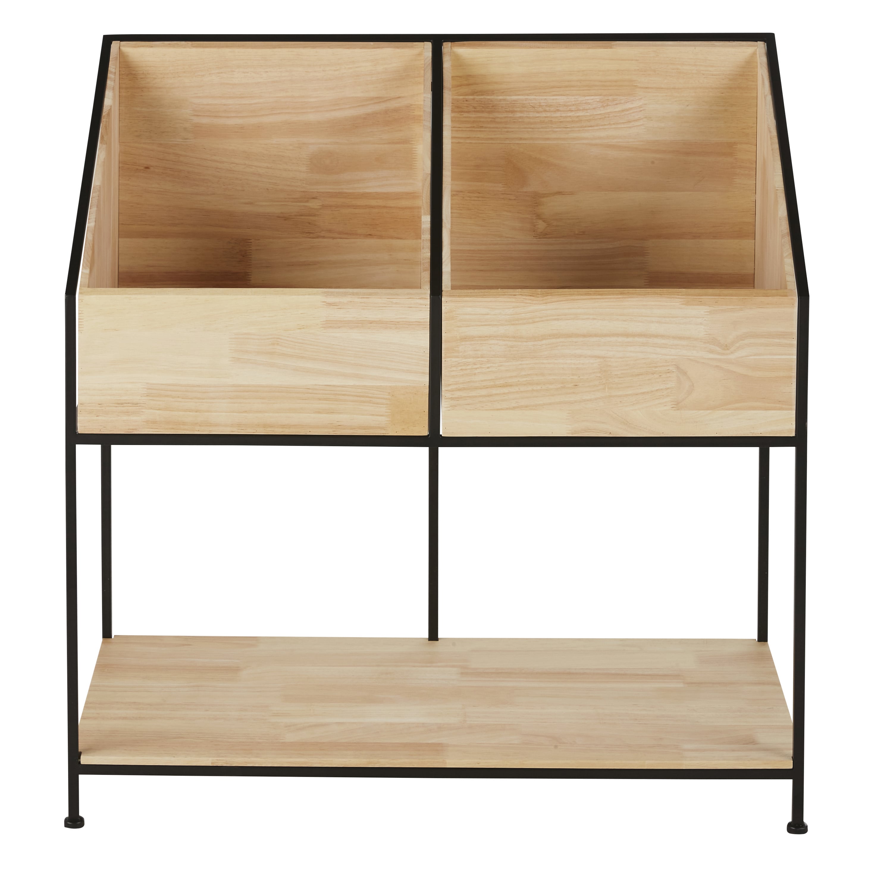 Meuble de rangement vinyle en bois de sapin et fer recyclé noir