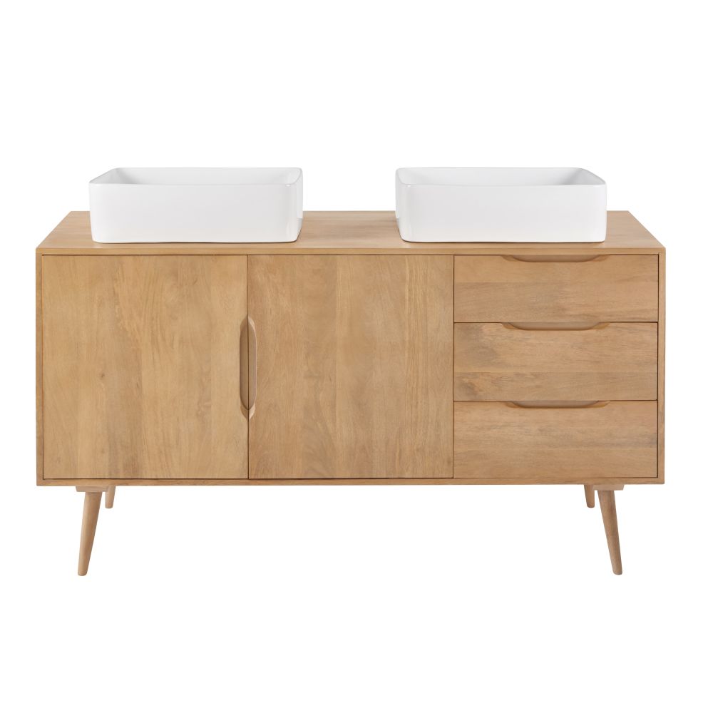 Meuble double vasque 2 tiroirs en manguier massif