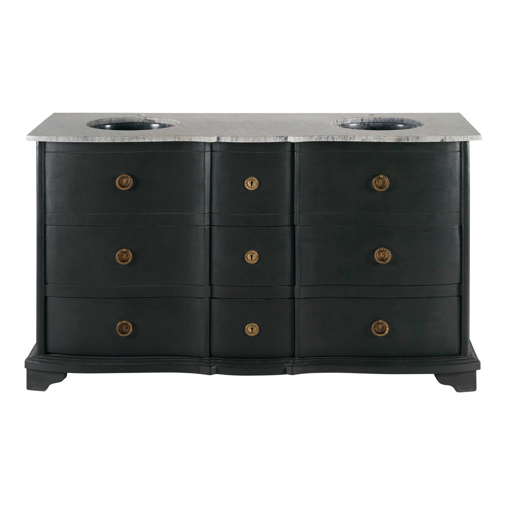 Meuble double vasque en manguier noir et pierre Meuble double vasque en manguier noir et pierre