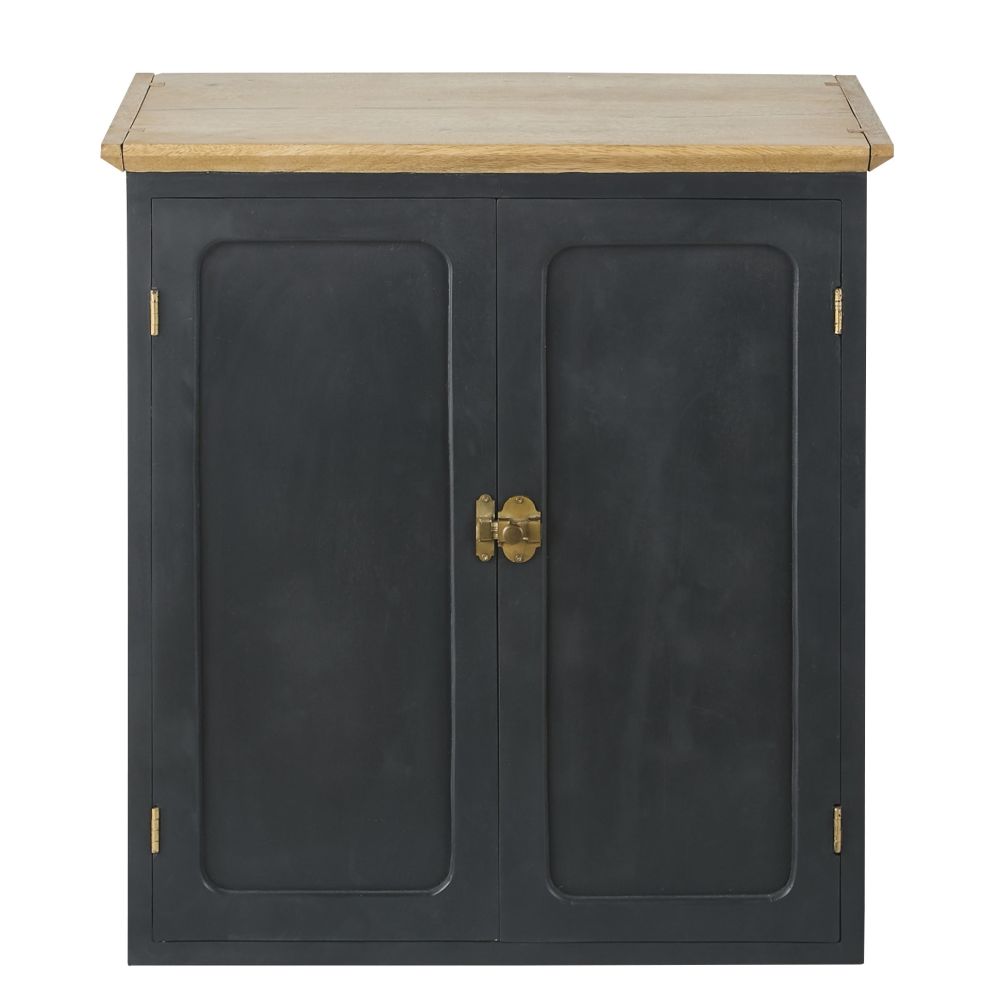 Meuble haut de cuisine 2 portes en manguier massif gris ardoise L60 Meuble haut de cuisine 2 portes en manguier massif gris ardoise L60