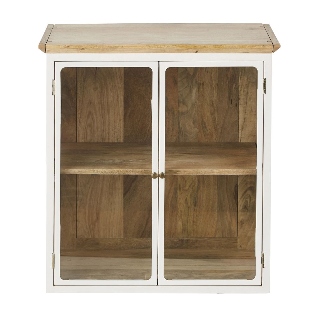 Meuble haut de cuisine en manguier massif blanc 2 portes vitrées L60 Meuble haut de cuisine en manguier massif blanc 2 portes vitrées L60