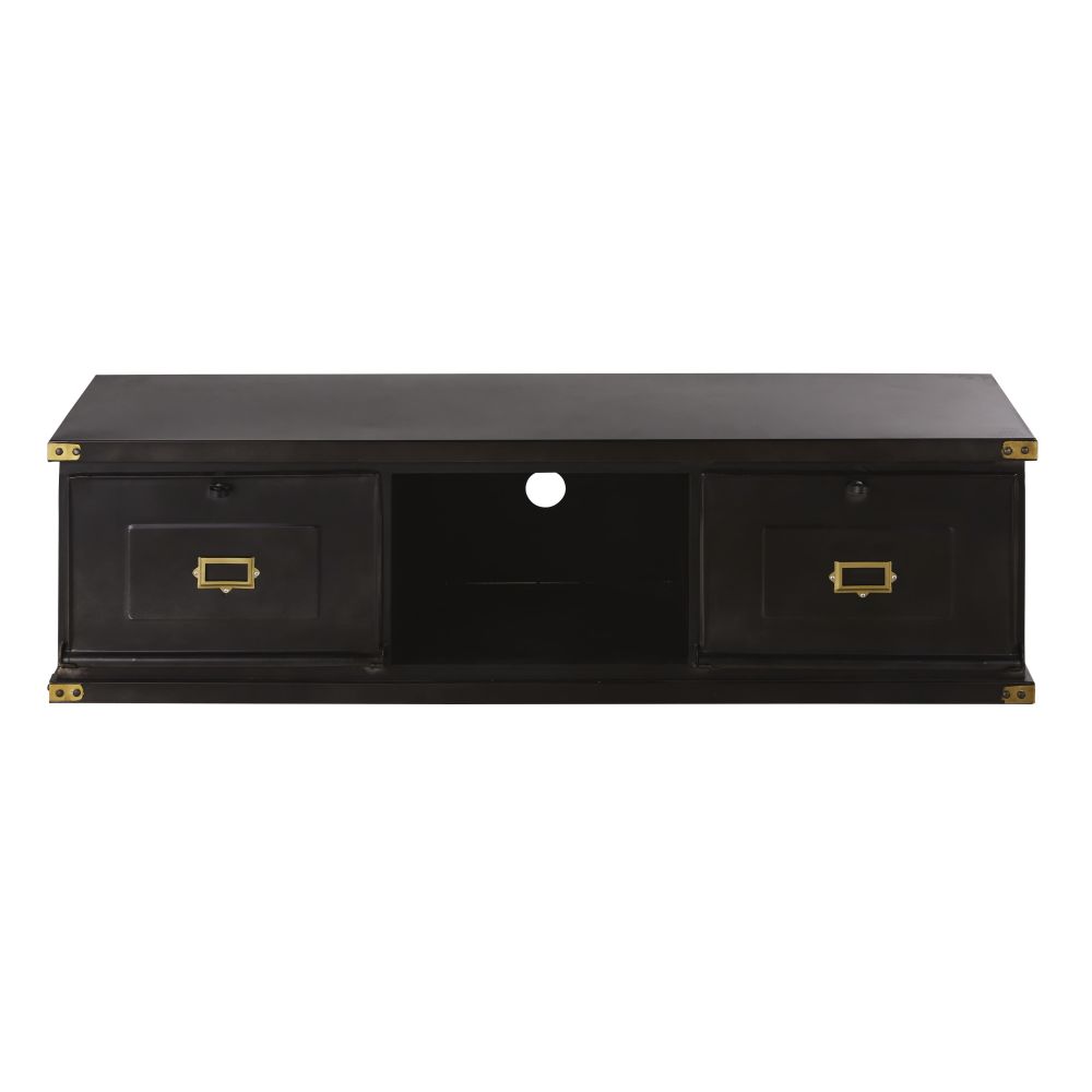 Meuble TV 2 portes en métal noir et coloris laiton