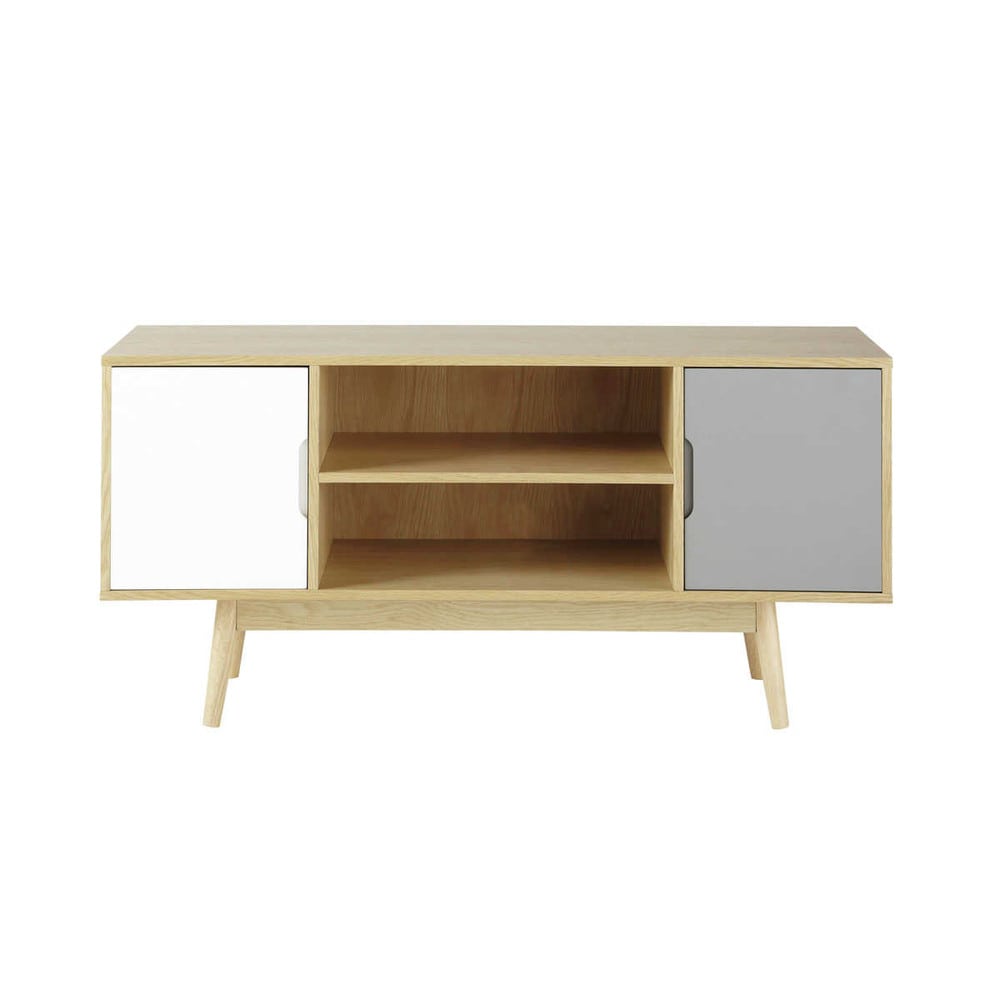 Meuble TV vintage 2 portes blanc et gris