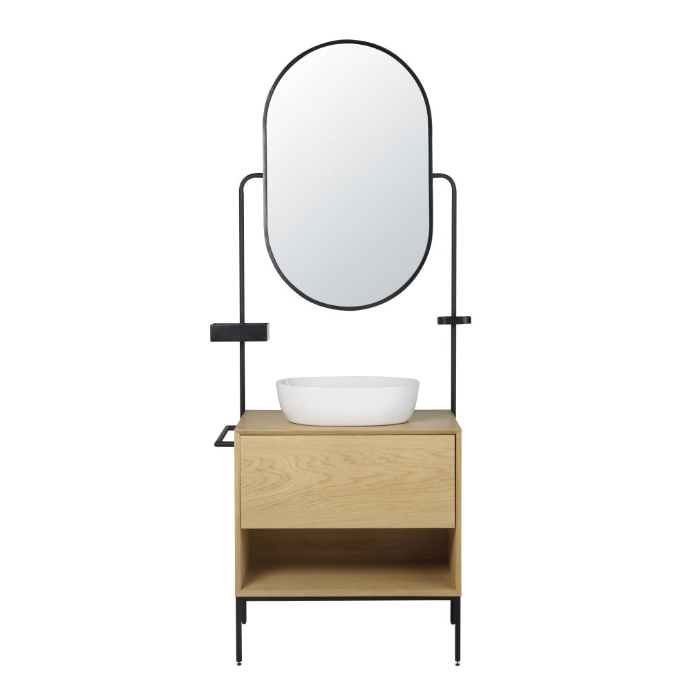 Meuble vasque 2 tiroirs avec miroir et porte-serviettes