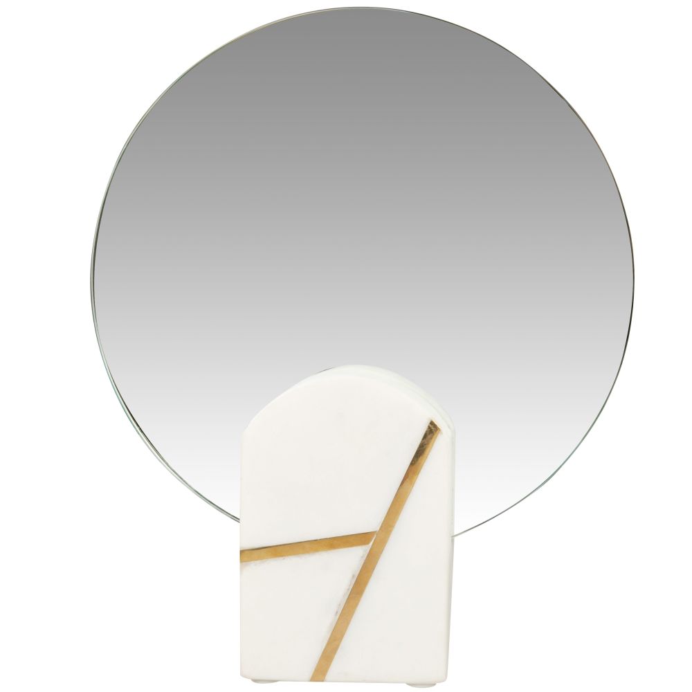 Miroir à poser et support en marbre blanc et doré 20x29 Miroir à poser et support en marbre blanc et doré 20x29