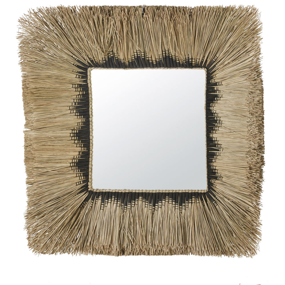 Miroir carré, encadrement en fibres végétales naturelles noires 100x100