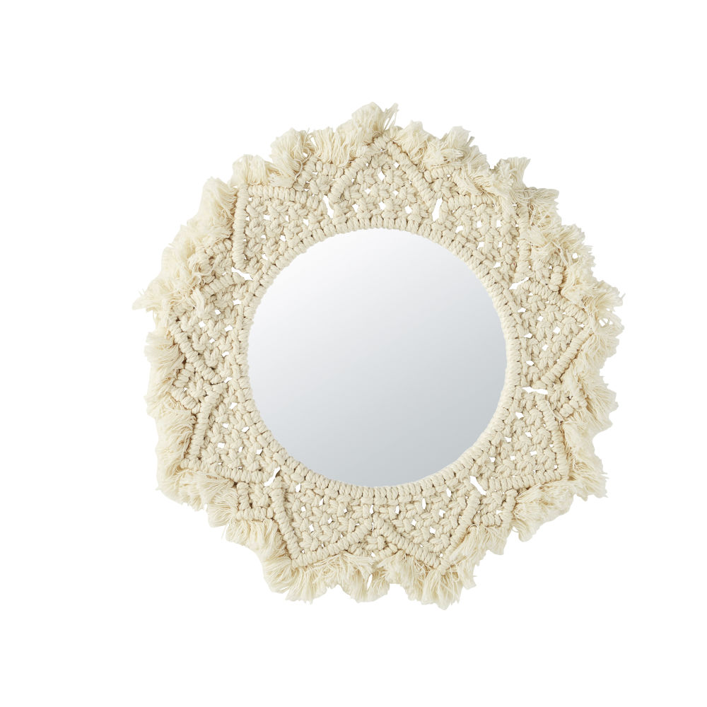 Miroir en coton macramé ivoire D42 (photo) Miroir en coton macramé ivoire D42