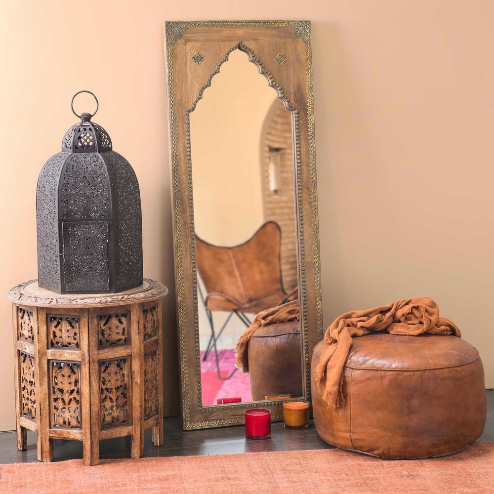 Miroir en manguier sculpté et métal 45x122 (photo) Miroir en manguier sculpté et métal 45x122