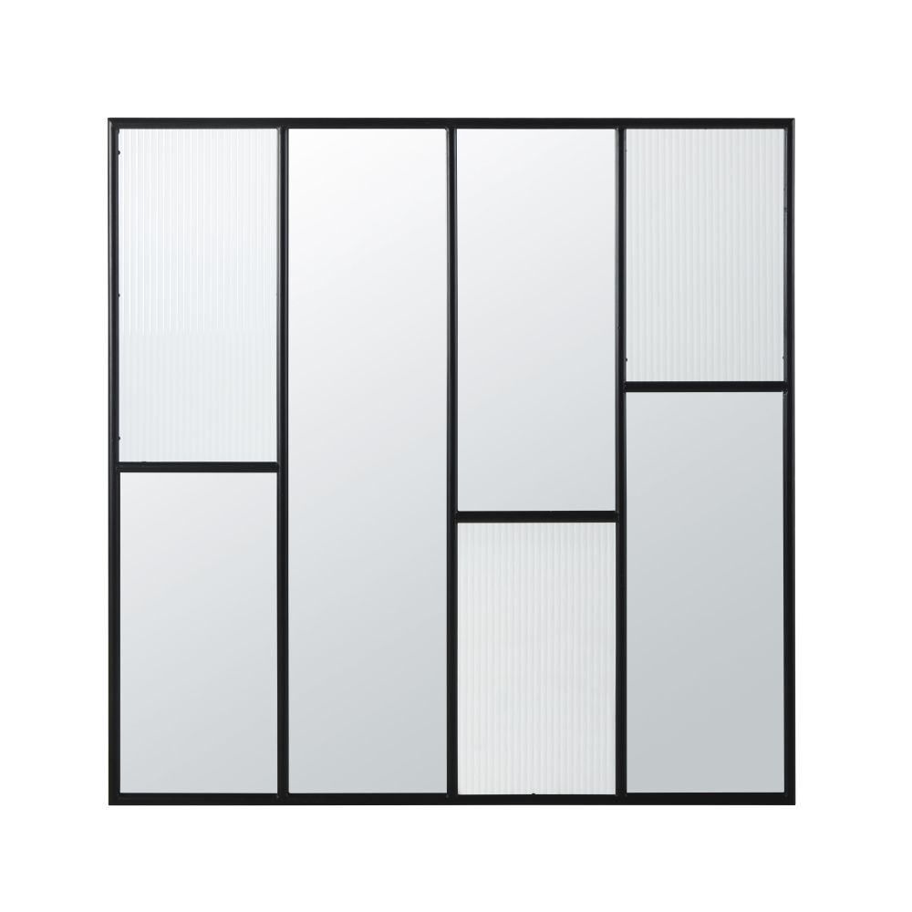 Miroir en métal noir et verre strié 120x120 Miroir en métal noir et verre strié 120x120