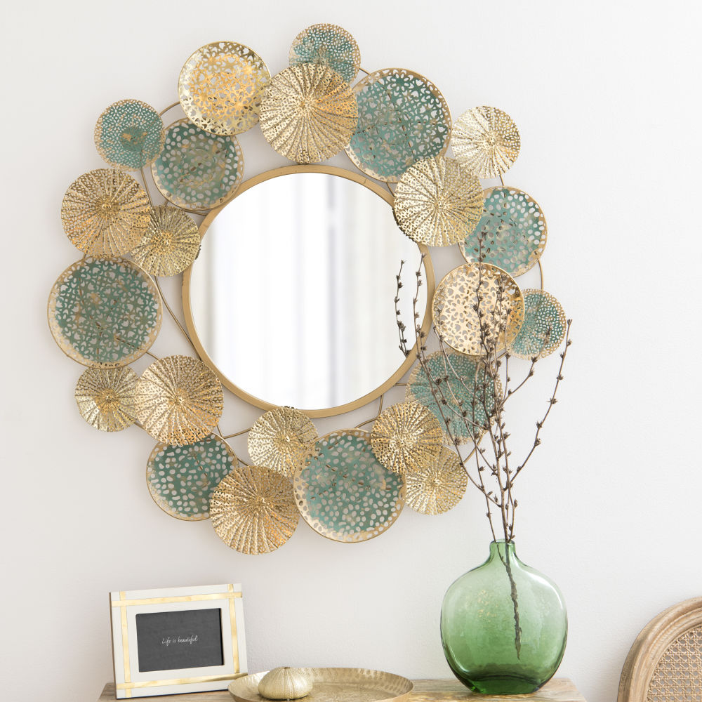 Miroir en métal turquoise et doré D83 Miroir en métal turquoise et doré D83
