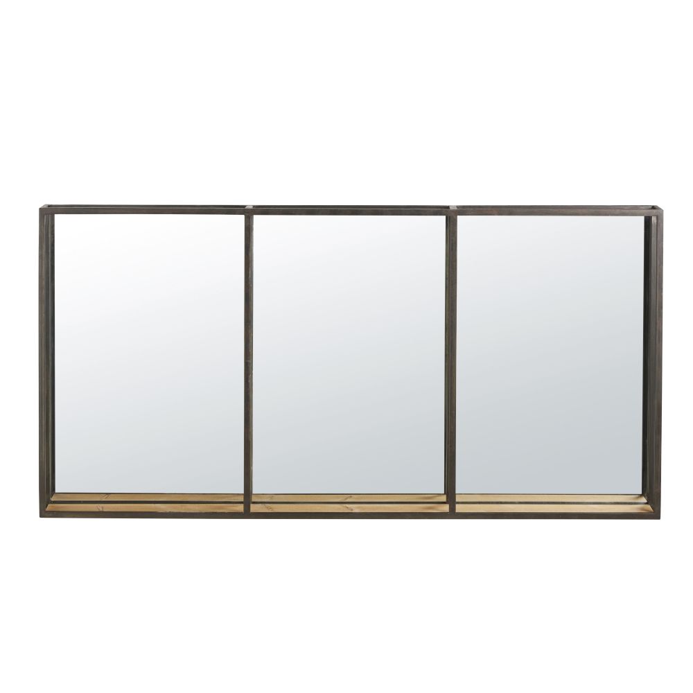 Miroir Ã©tagÃ¨re triptyque en mÃ©tal noir 120x60