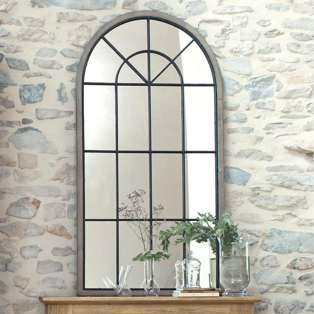 Miroir fenÃªtre demi-lune en sapin 76x146