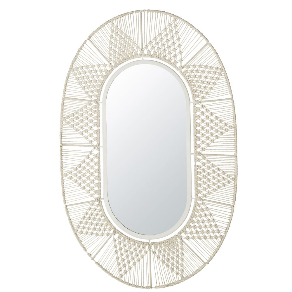 Miroir ovale en macramÃ© blanc 69x105
