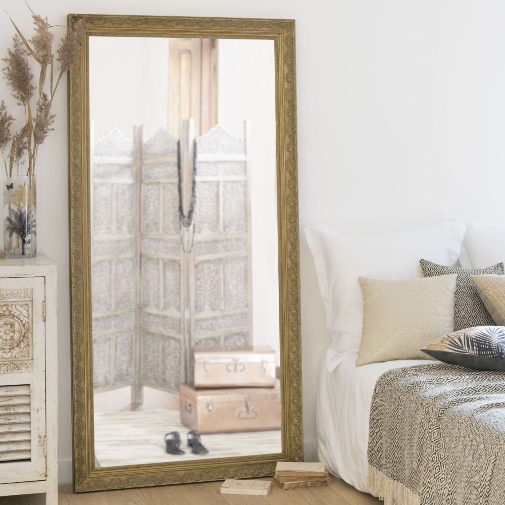 Miroir rectangulaire en bois de paulownia doré 90x180