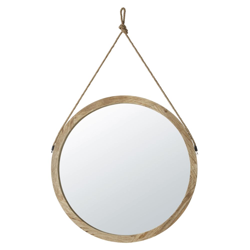 Miroir rond Ã  suspendre en manguier et jute D81