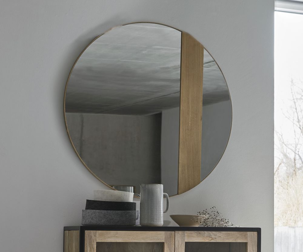 Miroir rond en mÃ©tal dorÃ© D90