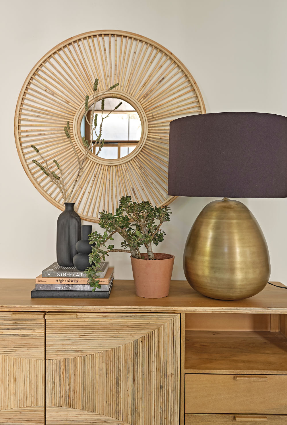 Miroir rond en rotin tressé beige D101 Miroir rond en rotin tressé beige D101