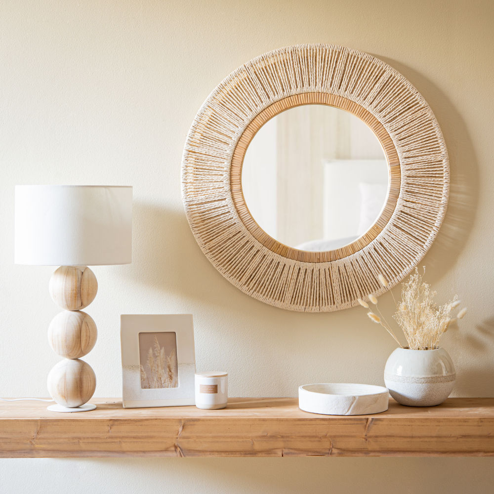 Miroir rond tressé blanc D70 Miroir rond tressé blanc D70