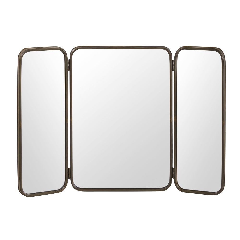 Miroir triptyque en mÃ©tal noir 114x81