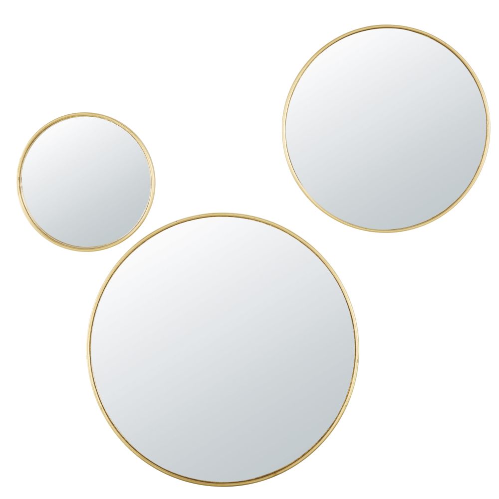 Miroirs ronds convexes en métal doré (x3) Miroirs ronds convexes en métal doré (x3)