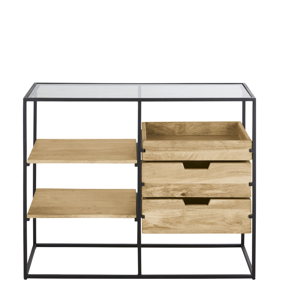 Mobile portaoggetti professionale in metallo, vetro e mango massello, 100 cm - Modello Contemporaneo - - Metallo - Maisons du Monde