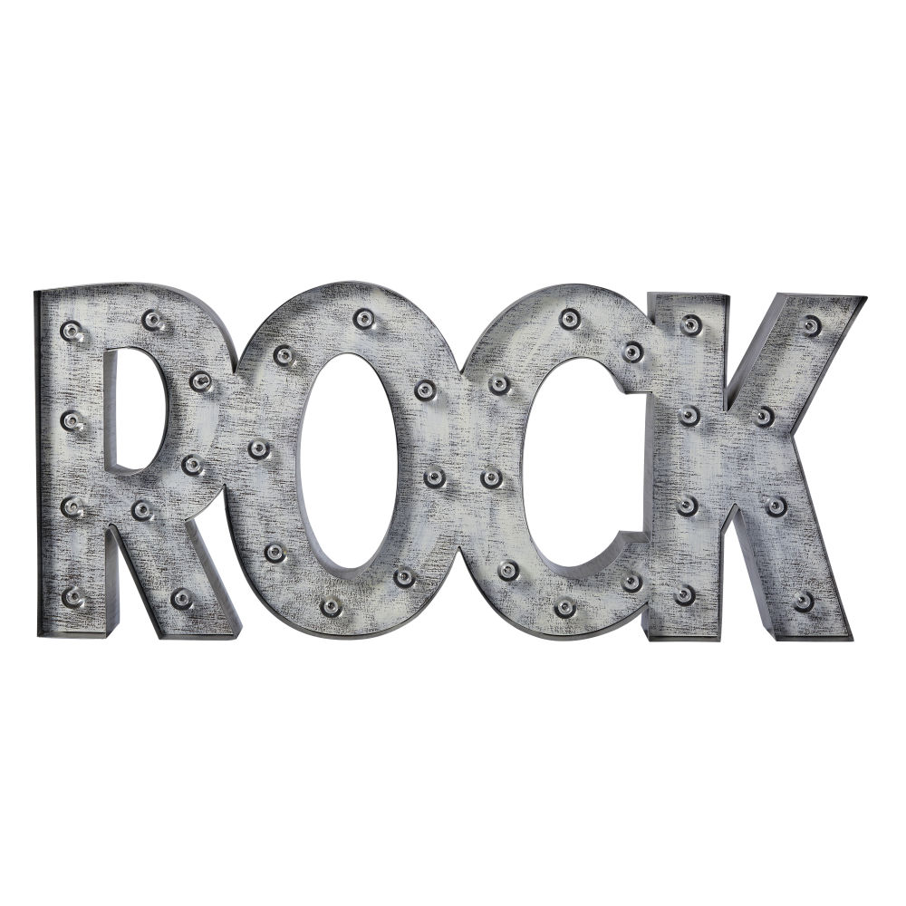 Mot lumineux Rock en métal gris blanchi (photo) Mot lumineux Rock en métal gris blanchi