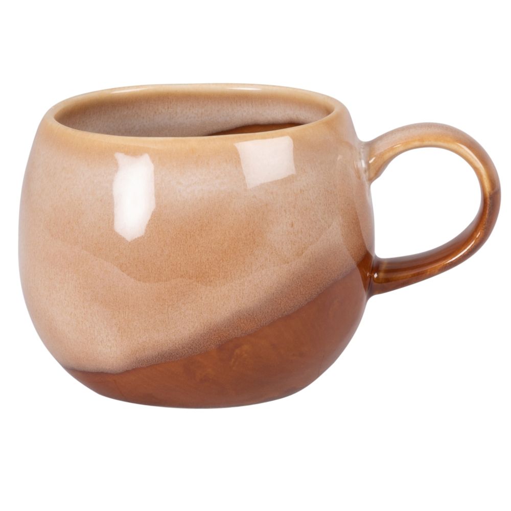 Mug boule en grès marron brillant et beige Mug boule en grès marron brillant et beige
