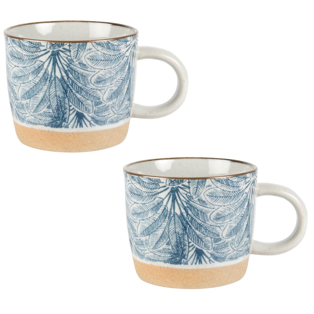 Mug en faïence blanche motif feuillage bleu Mug en faïence blanche motif feuillage bleu