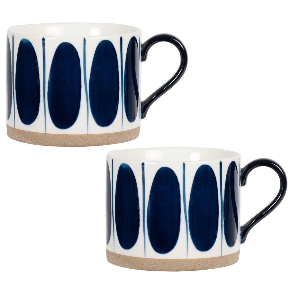 Mug en faïence blanche motifs ovales bleus
