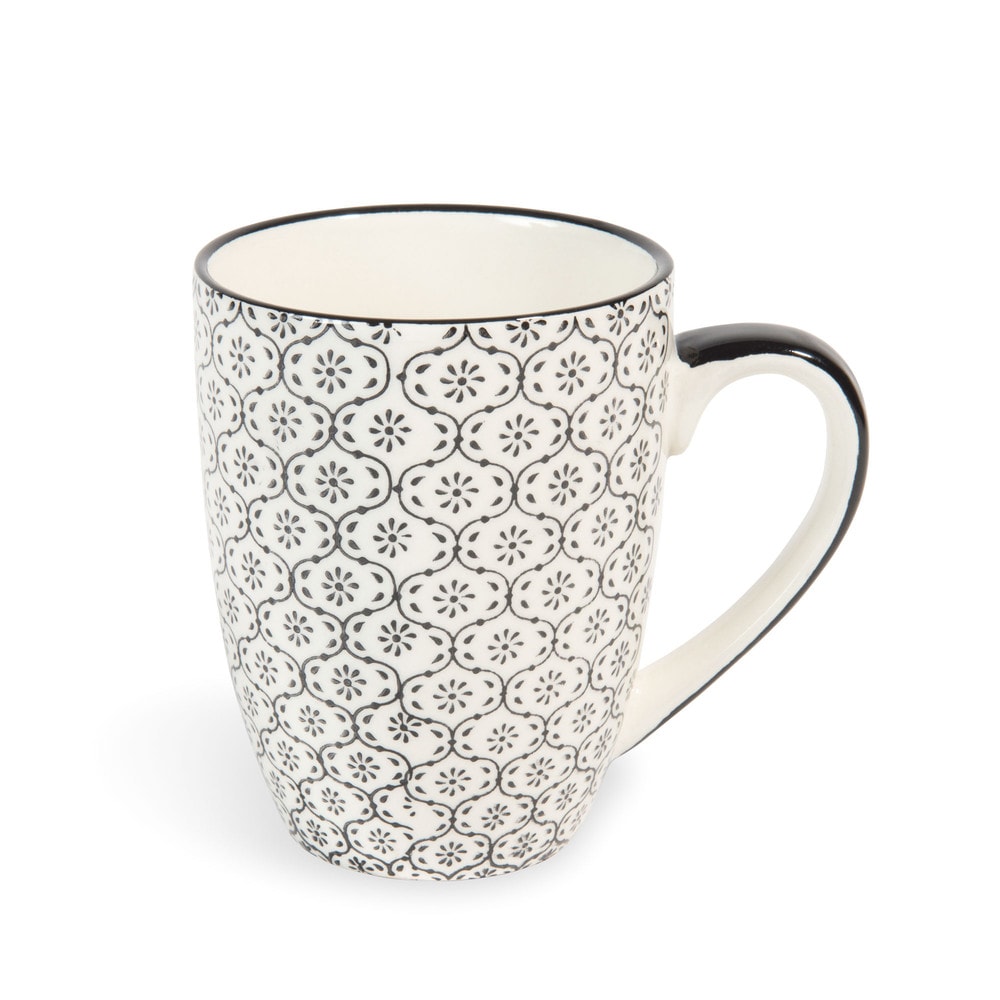 Mug en faïence noire et blanche imprimée