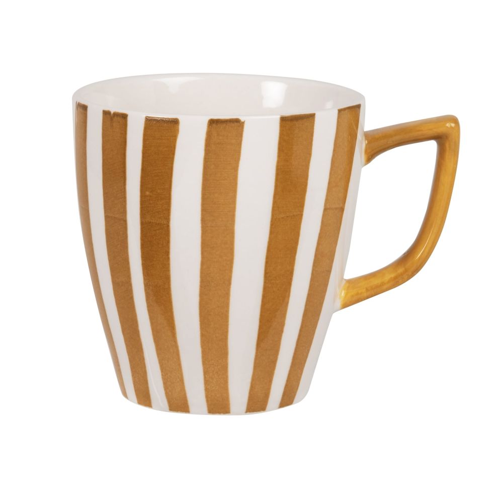 Mug en grès à rayures jaunes et blanches Mug en grès à rayures jaunes et blanches