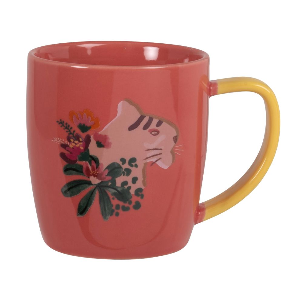 Mug en grès orange et rose dessin tigre Mug en grès orange et rose dessin tigre