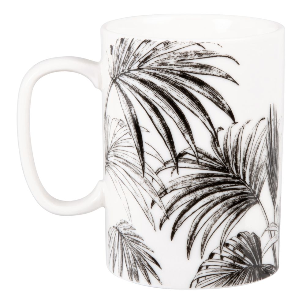 Mug en porcelaine blanche et noire imprimé palmes