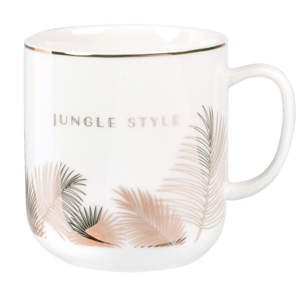 Mug en porcelaine blanche imprimé palmes dorées