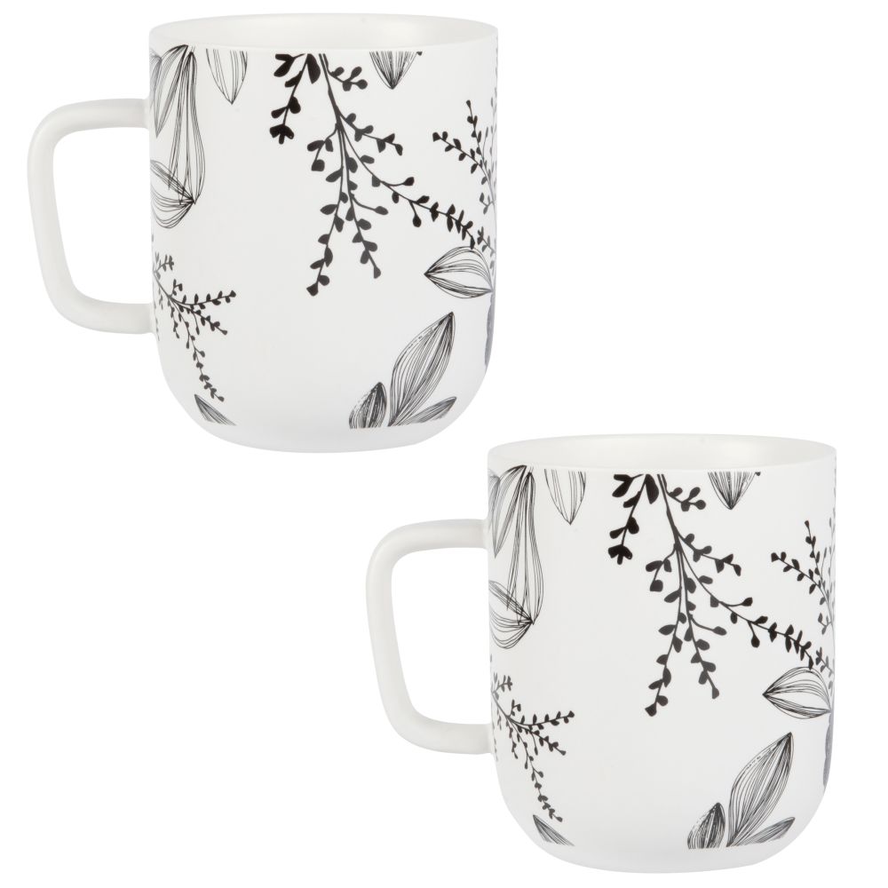 mug en porcelaine blanche motif floral noir