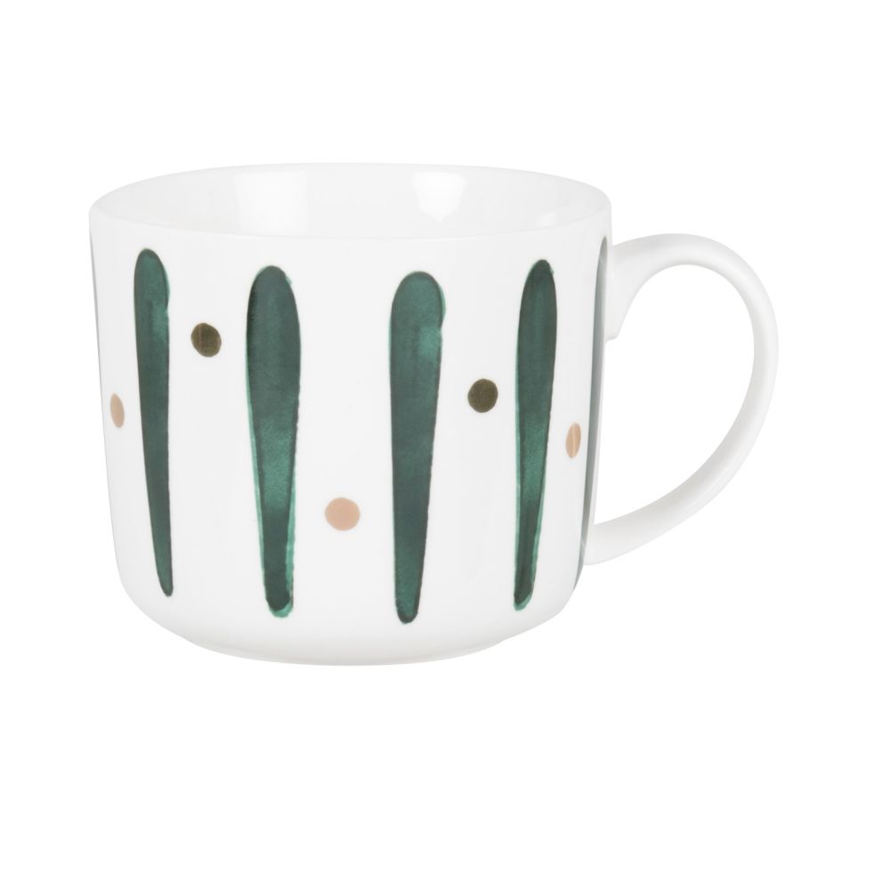 Mug en porcelaine blanche motifs graphiques verts