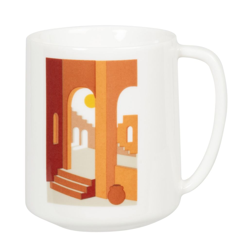 Mug en porcelaine blanche, rouge et marron imprimé