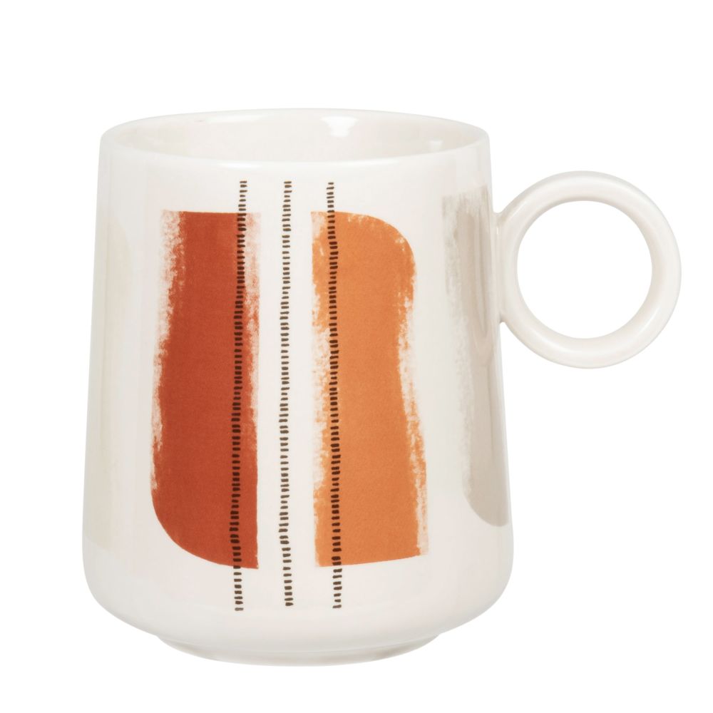 Mug en porcelaine blanche, rouge et noir motif abstrait