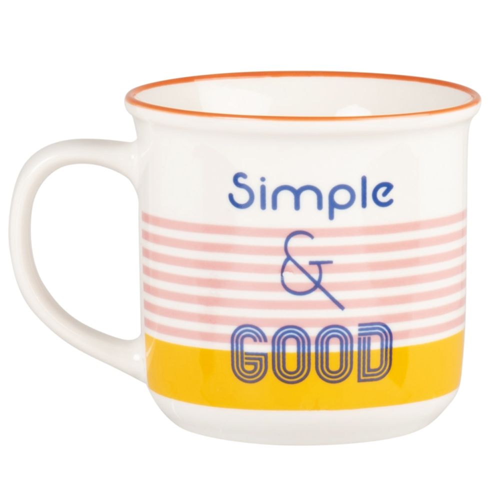 Mug en porcelaine bleue et orange imprimée