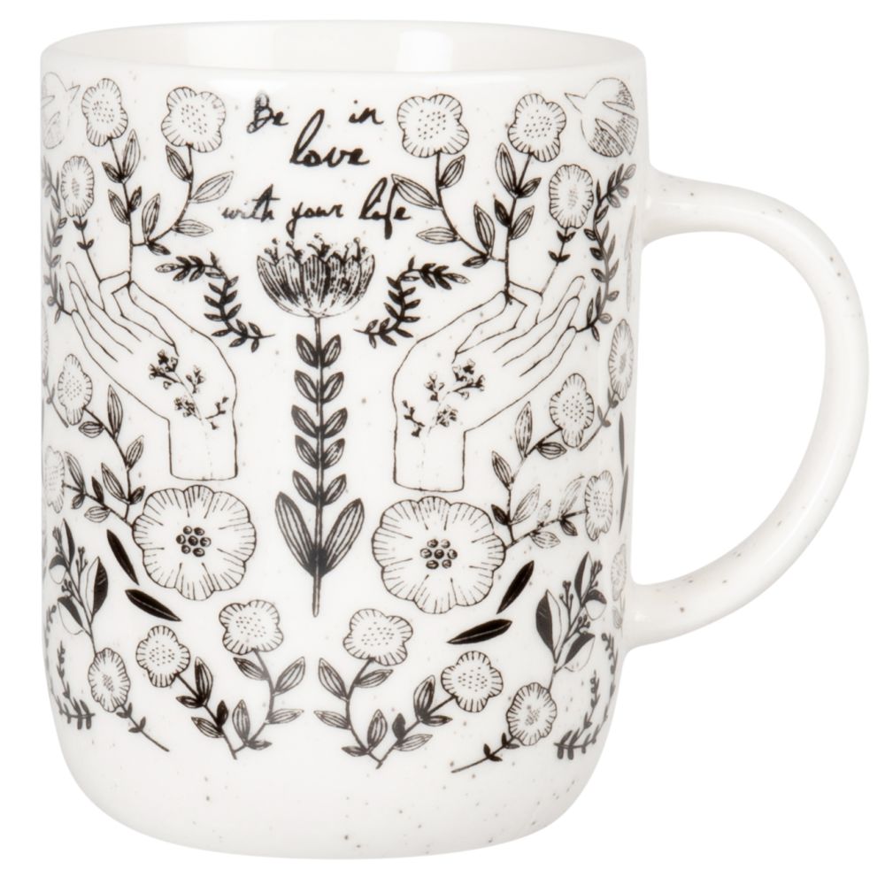 Mug en porcelaine noire et blanche imprimée