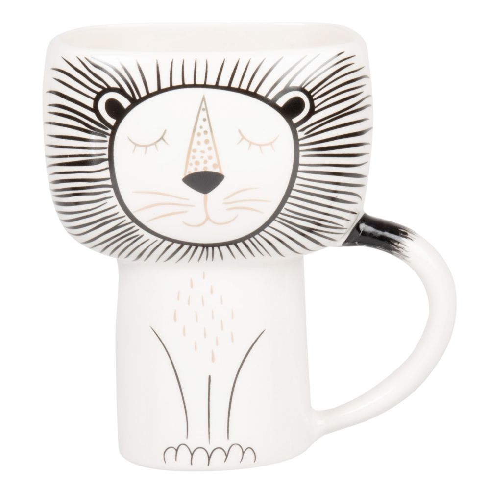 Mug lion en faïence blanche, noire et dorée Mug lion en faïence blanche, noire et dorée