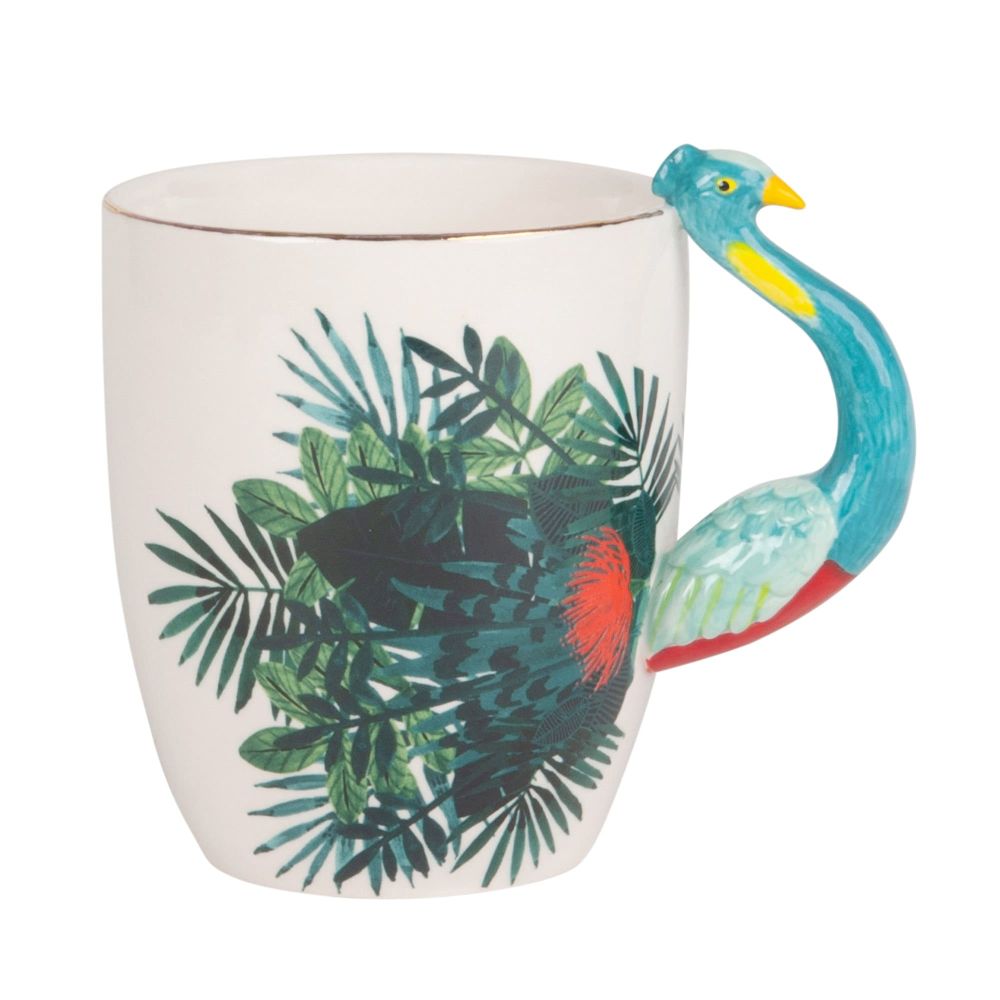 Mug paon en porcelaine motifs feuilles Mug paon en porcelaine motifs feuilles