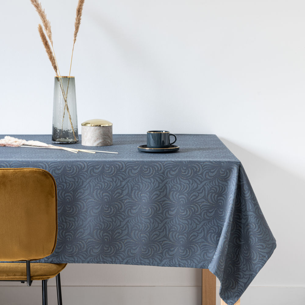Nappe bleu nuit imprimé doré 150x350 Nappe bleu nuit imprimé doré 150x350