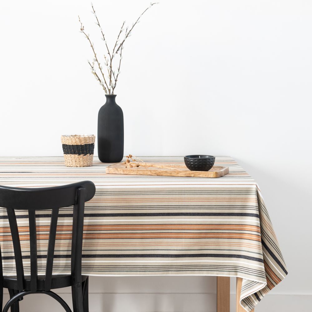 Nappe en coton bio à rayures tissées 140x250