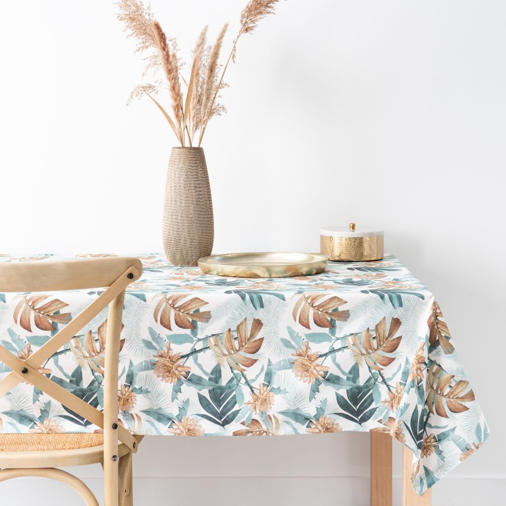 Nappe en coton bio imprimé feuillage multicolore 130x210