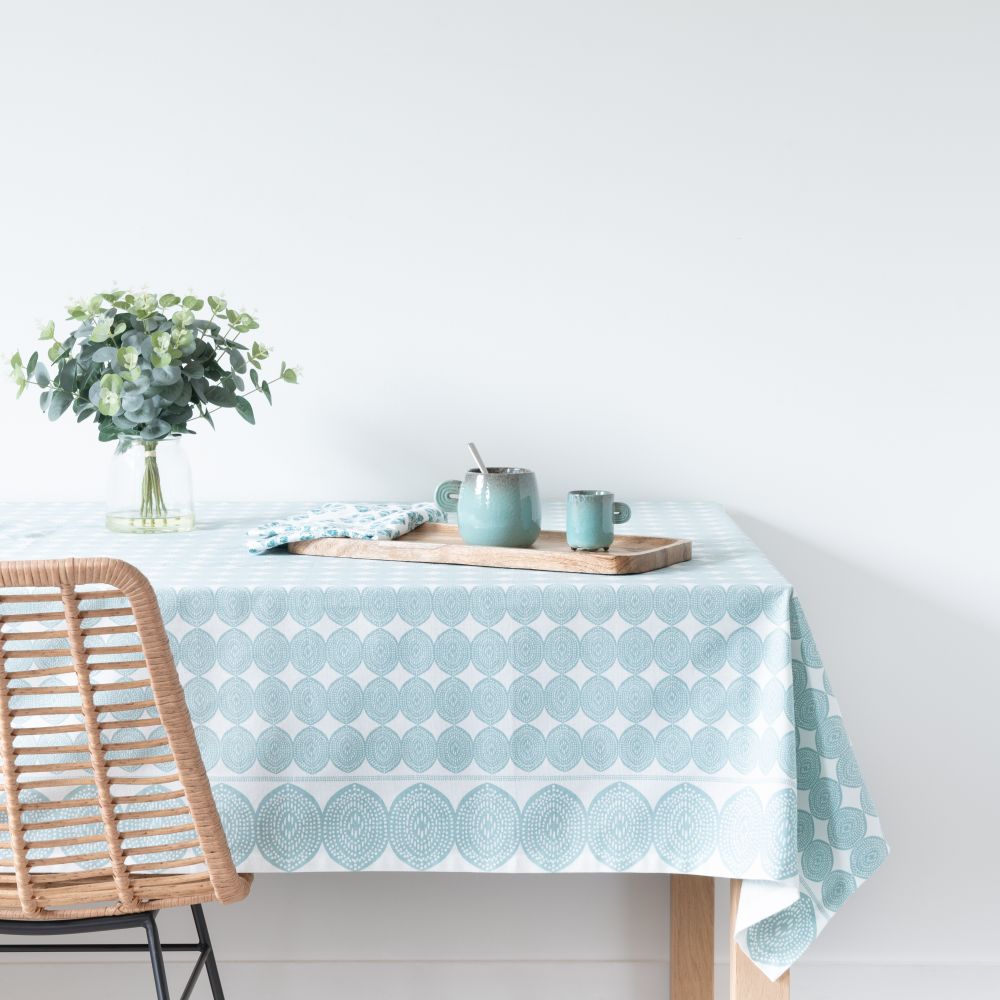 Nappe en coton bio imprimé géométrique bleu 150x250 Nappe en coton bio imprimé géométrique bleu 150x250