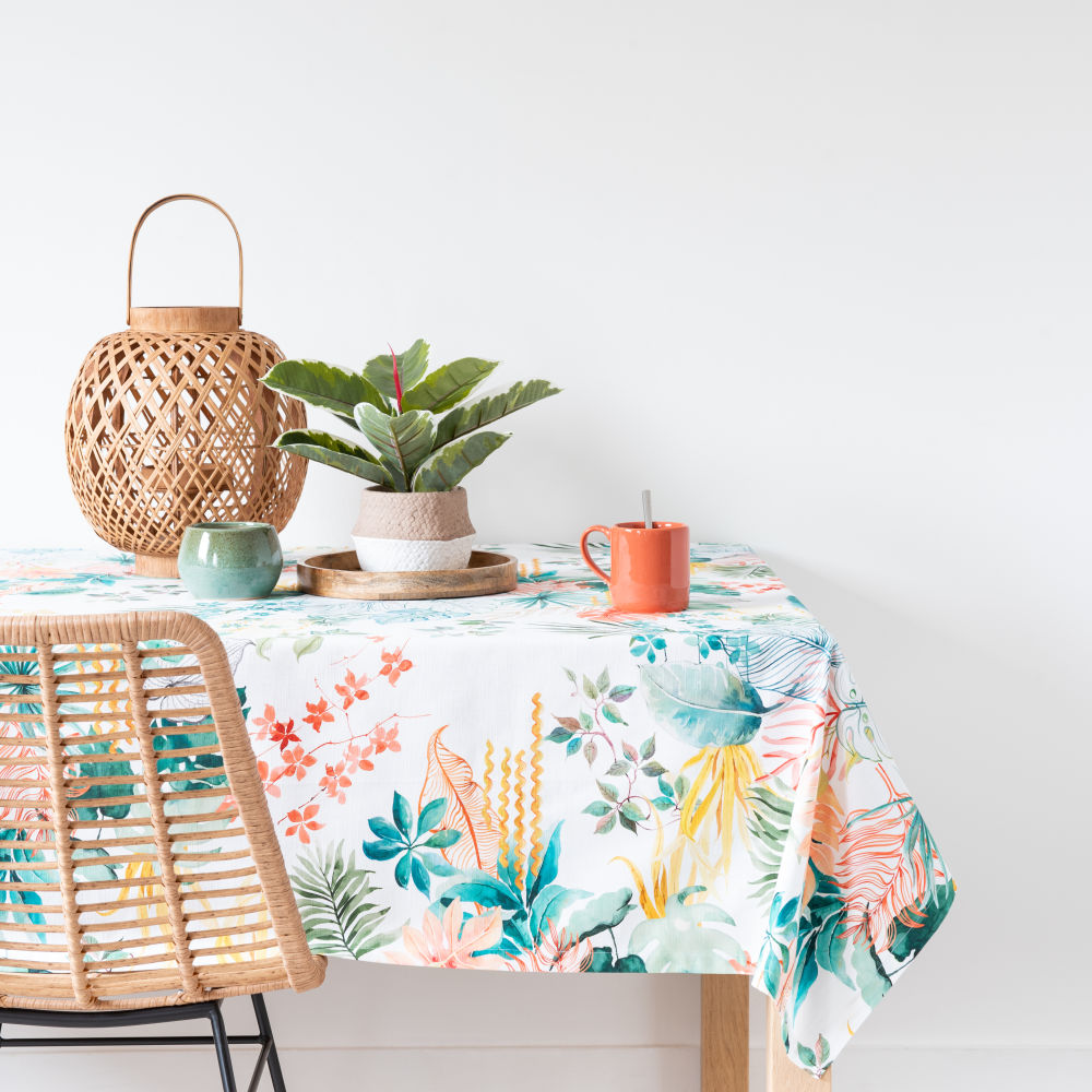 Nappe en coton bio imprimé végétal multicolore
