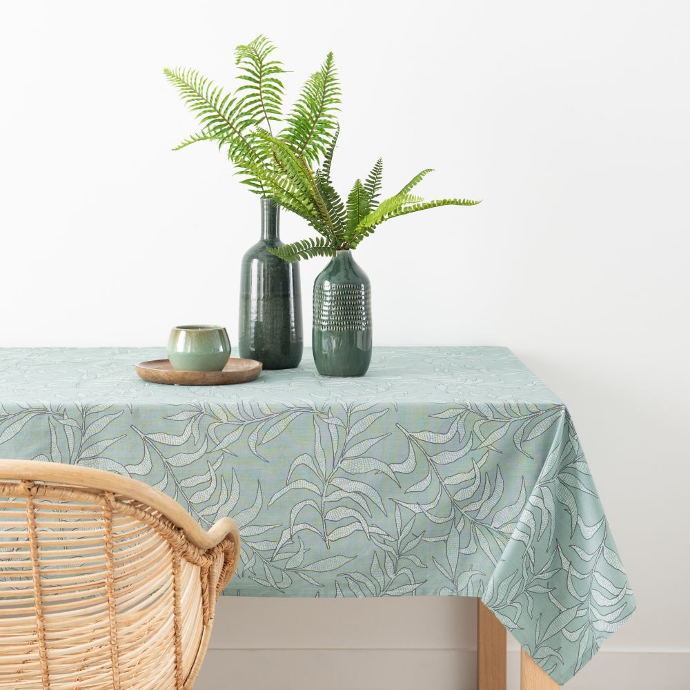 Nappe en coton bio vert et écru 140x250