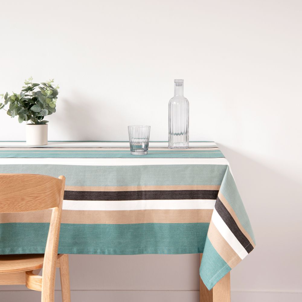 Nappe en coton bleue, beige et écrue, 140x250 Nappe en coton bleue, beige et écrue, 140x250