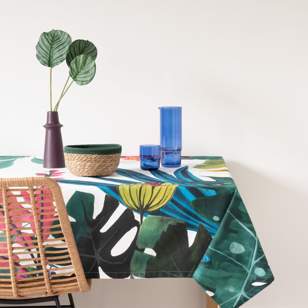 Nappe en coton imprimé tropical multicolore 150x250 Nappe en coton imprimé tropical multicolore 150x250